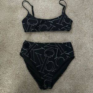 Calvin Klein Bikini Top & Bottom Set Black Spellout Two piece Size XS High waist